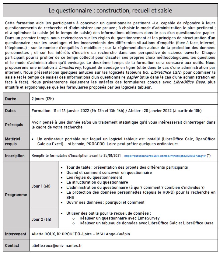 Formation Progedo-Loire 11-13 janvier 2022